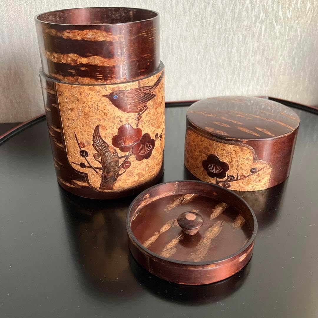 樺細工 桜皮細工 茶筒 ＆ 茶箕セット 秋田県指定伝統工芸品